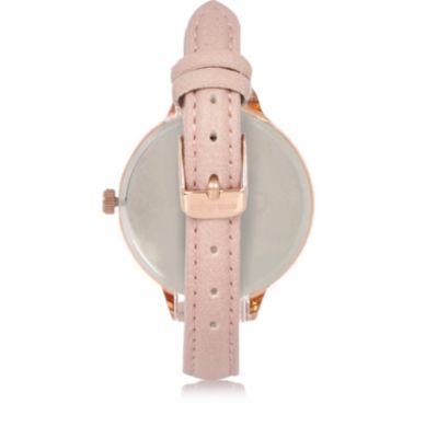 Light pink diamant&#233; thin strap watch